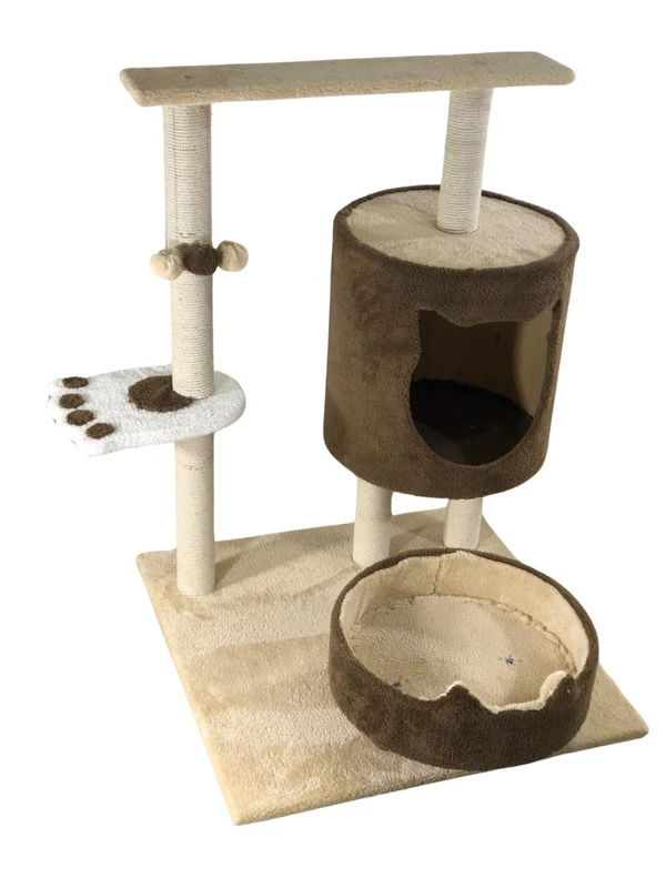 Caty Cat Face & Paw 3 Level Cat Scratcher 70 X 70 X 90 cm - Brown/Beige