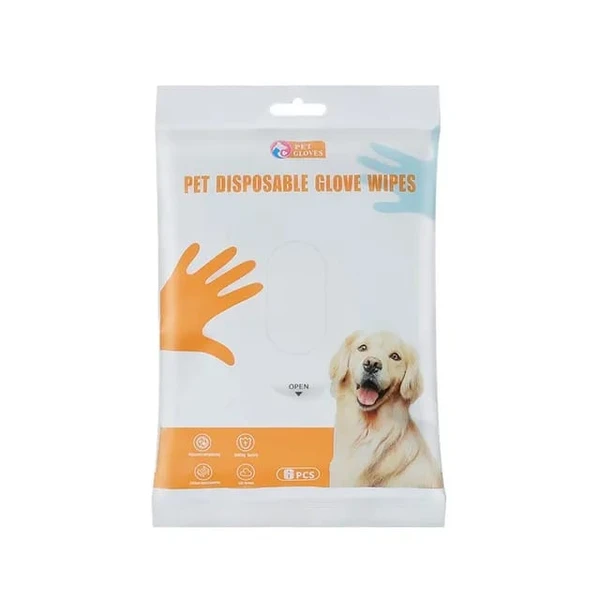 Pet Disposable Glove Wipes – Easy Grooming & Cleaning Mitts for Dogs & Cats (6 Pcs)