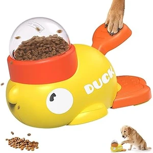 Interactive Duck-Shaped Dog Treat Dispenser & Puzzle Feeder – Slow Feeding Toy for Dogs & Cats | Press-to-Dispense Design for Smart & Healthy Eating - White