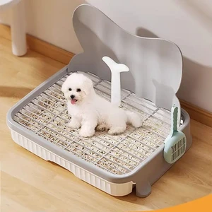 Indoor Small Dog Litter Box with Removable Pole & Mesh Tray – Puppy Training Pad Holder for Clean & Dry Paws - 52x40x35 cm
