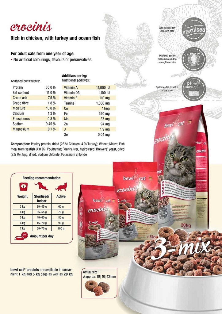 Bewi Cat food Crocinis 3-mix 10 Kg