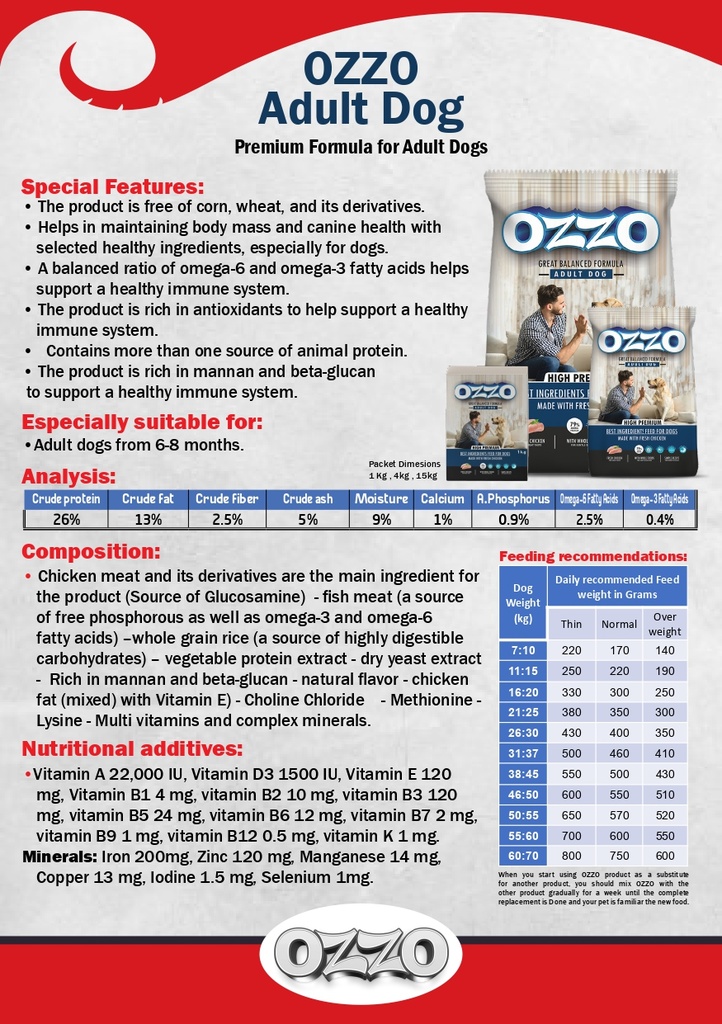 OZZO High Premium Adult Dog Dry Food With Fresh Chicken 1 Kg