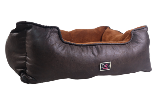 [6626] Petmoda Classic Black Leather/Brown Fur Bed Medium 70*55